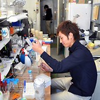 <span class="qrinews-figure-title">2013年1月23日 学部4年の清水さん</span>　酵母におけるリン脂質の代謝について研究しています。（撮影場所：<a href="http://www.scc.kyushu-u.ac.jp/Seitaijouhou/index.html" target="_blank">生体情報化学研究室</a>）