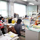 <span class="qrinews-figure-title">2014年5月16日 生物事務</span>　生物学科の学科事務室です。ちなみに、システム生命科学府の事務室は別の階にあります。（撮影場所：<a href="https://maps.google.co.jp/maps?q=33.626278,130.425106+(here)&z=17" target="_blank">生物学科事務室</a>）